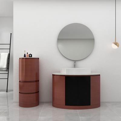 China Modern European Curved Bathroom Cabinet With Side Cabinet PVC Bathroom Cabinet Set for sale