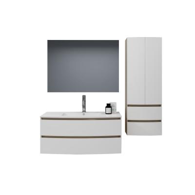 China Modern curved wall mounted mdf&pvc bathroom cabinet set with side cabinet for sale