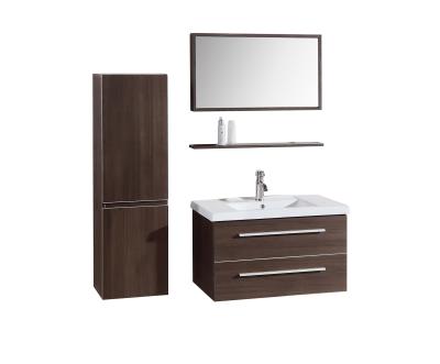 China Modern Wall Mounted Melamine Bathroom Cabinet Dark Wood Color 80cm Bathroom Cabinet with 2 Drawers and 1 Double Door Side Cabinet for sale