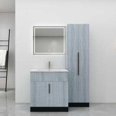 China Modern Blue Wood Type Side Cabinet Mirror Smart Bathroom Grain Floor Cabinet for sale