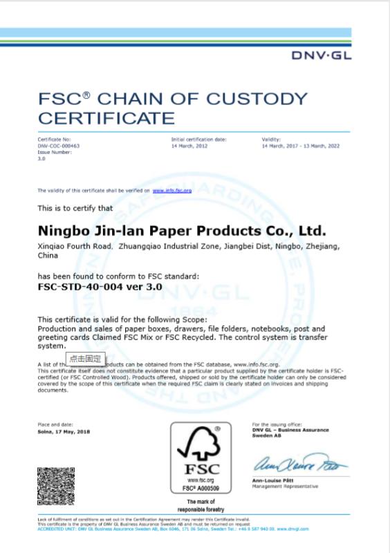 FSC - Ningbo Jin-Lan Paper Products Co., Ltd.