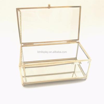 China Moderm Luxury Metal Gold Copper Framed Glass Jewelry Box for sale