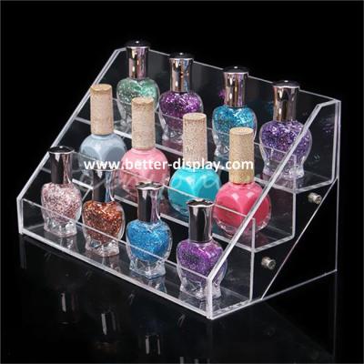 China Moderm Floor Stand 3 Tiers Nail Polish Display Rack Custom Acrylic Organic Glass Nail Polish Riser Display for sale