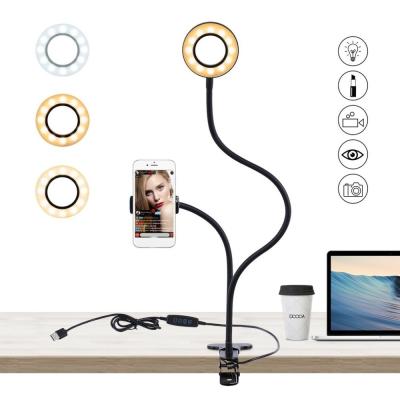 China PORTABLE Mini Dimmable Beauty Ringlight with Mobile Phone Holder Stand for Live Broadcast Flexible Selfie Stand led Ring Light for sale