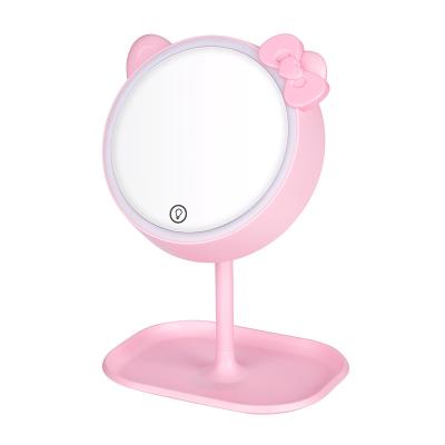 China New Lighted Led Vanity Makeup Mirror With Storage Tray Round Magnifying Cosmetic Mirror for sale