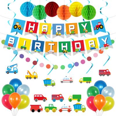 China Birthday Party Kids Theme Car Card 300g Balloon Sticker Set Banner White Cake Party Car Birthday Boy Set for sale