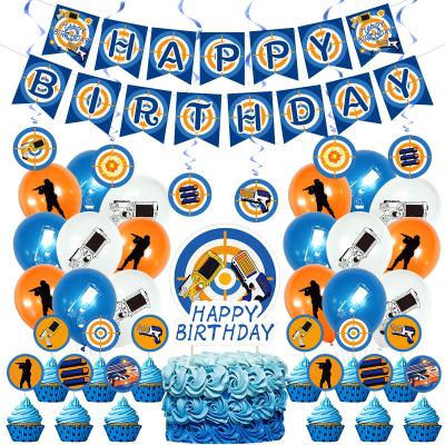 China 300g Shooting Card 300g Latex Balloon Spiral Bunting Banner White Cake Birthday Party Decoration Boy Birthday Party Set for sale