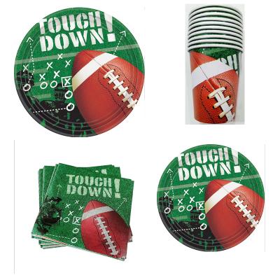 China Factory direct paper disposable tableware American football napkins paper cups paper plates decoration boys football birthday party decora for sale