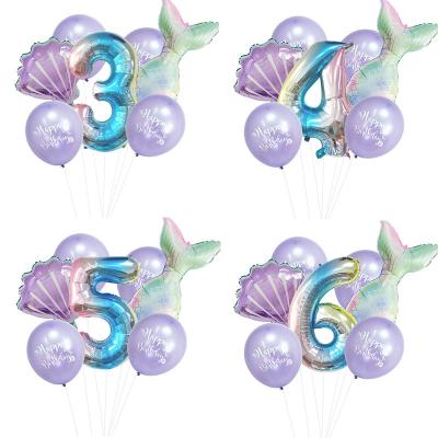 China 7pcs Mermaid Foil Balloon Set Amazon One Year Mermaid Digital Film Gradient Foil Balloon Set for sale