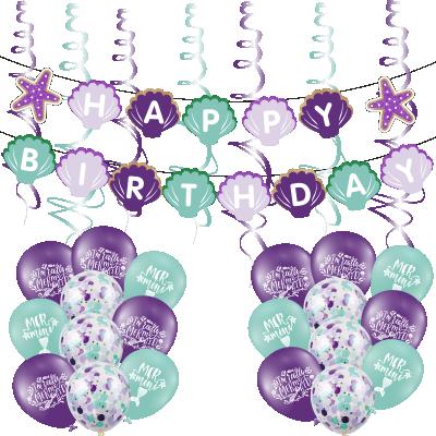 China 300GSM White Card Under The Sea Mermaid Theme Party Supplies Happy Birthday Banner Hanging Swirls Balloon Kit for sale