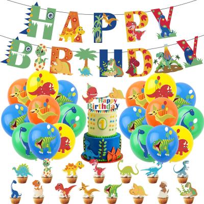 China 300g Card Dinosaur Theme Kids Birthday Party Decoration Dinosaur Birthday Banner Balloon Cake Topper White Set for sale