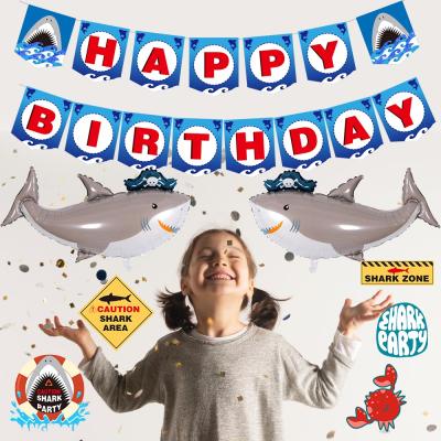 China 300GSM White Card Shark Theme Party Gift Happy Birthday Decoration Set for sale