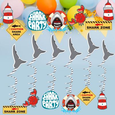 China 300GSM White Card Shark Theme Party Gift Happy Birthday Decoration Set Banner Pompom Swirl for sale