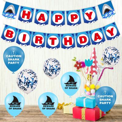 China Hot Selling 300GSM White Card Amazon Shark Theme Party Supplies Happy Birthday Banner Hanging Swirls Balloon Kit for sale