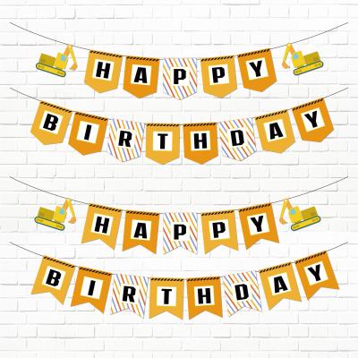 China Hot DIY Paper Custom Birthday Background Banner Kit Space Car Excavator Decorative Theme Set Happy Birthday Banner for sale