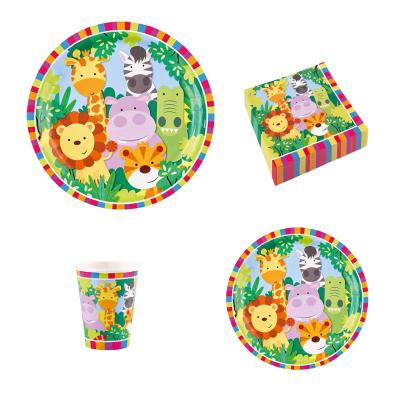 China Paper Jungle Party Theme Animal Birthday Party Supplies Paper Napkins Paper Plates Tableware Places Decorative Sets for sale