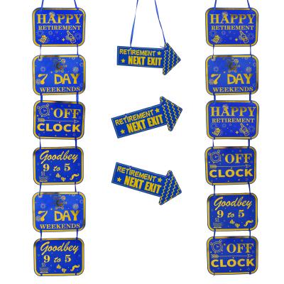 China Blue Happy Hangingcard Retired Set of 15 Pcs Retirement Decoration Gold Theme Retirement Party Supplies Banner Yard Sign Party Door Decorations Kits for sale