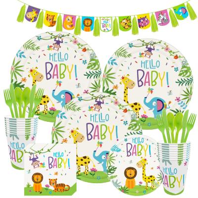 China New birthday decoration jungle kids animal birthday party set with lots of baby shower party decorations consumables for sale