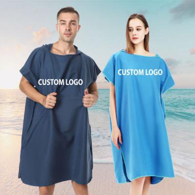 China Compressed Quick Dry Easy Foldable Outdoor Poncho Sand Microfiber Surf Poncho Long Robe Anti Beach Changing Robe for sale