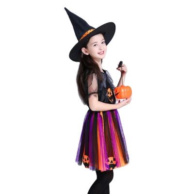 China Children's Princess Costume Halloween Witch Character Cosplay Dress with Hat and Magic Wand for sale