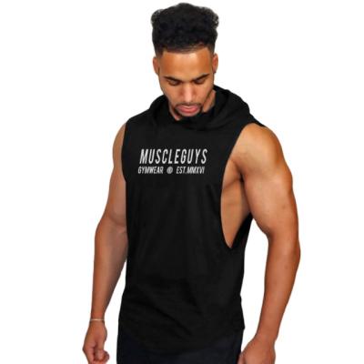 China Antibacterial Men's Gym Vest With Hood Bodybuilding And Fitness Print Vest Training Suit for sale