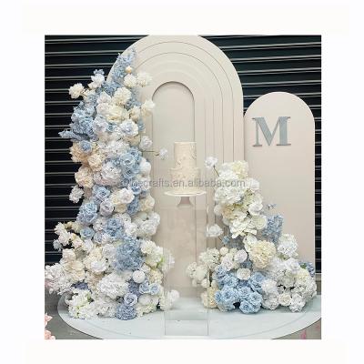 China Wedding event arch decoration luxury artificial flowers table runner backdrop arch flower arrangement blue flower runner for decor for sale