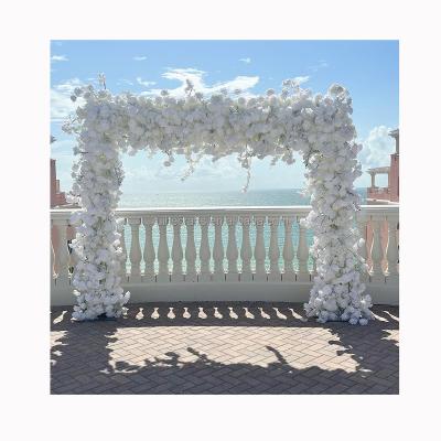 China Wedding stage decoration 8*8 feet white rose flower arch arrangement square flower arch decor wedding backdrop stand for wedding events for sale