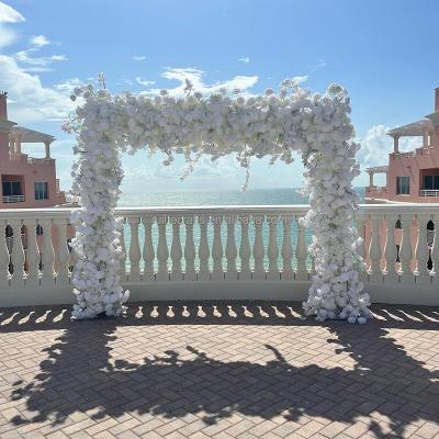 China Wedding stage decoration Ruihe Wedding Decoration Supplier Artificial Pink Rose Hydrangea Flower Stage Events Wedding Entrance Gate Backdrop for sale