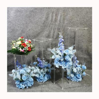 China Wedding table decoration Wedding Supplies Decorations Clear Rectangular Tall Flower Stand Acrylic Wedding Centerpiece for Tables Flower for sale