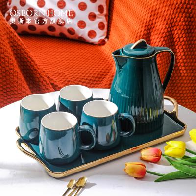 China OSBORN 6pcs Porcelain Stocked Luxury Coffee Tea Set with Gold Decor Ceramic Teapot and Cup Set for sale