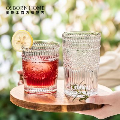 China Borosilicate Glass OSBORN Retro Embossed Cold Glass Mug Wine Glass Drinks Mug Milk Tea Shop Juice Mug for sale