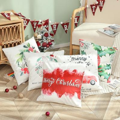 China 2022 New Merry Christmas Viable Design Printed Cushion Cover Sofa Velvet Throw Pillow Custom for sale