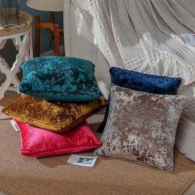 China PORTABLE Luxury Solid Crushed European Pillow Sham Decorative Comfortable Velvet Cushion Covers for Bedroom Living Room Car for sale