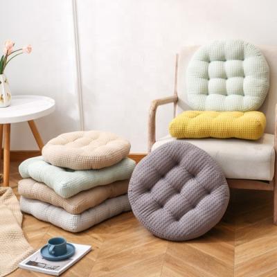 China Sustainable Unique Round Bright Floor Mats 45*45cm Colors Pouf Plaid Waffle Cotton Cushions for sale