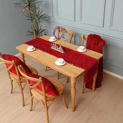 China Square Ends Merry Christmas Hot Red Plush Red Plush Green Table Runner Macrame Sale Decorative Table Runner for sale