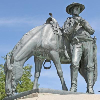 China Large outdoor sculpture cowboy and horse bronze statuee in Europe for sale