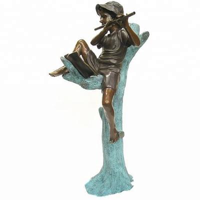 China Europe Decoration Outdoor Metal Craft Bronze Boy Playing Groove Statue for sale