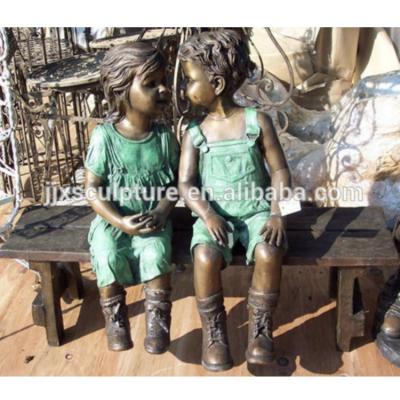 China Life Size China Children Sculpture Girl And Boy Bronze Statue Sitting On Bench For Garden for sale