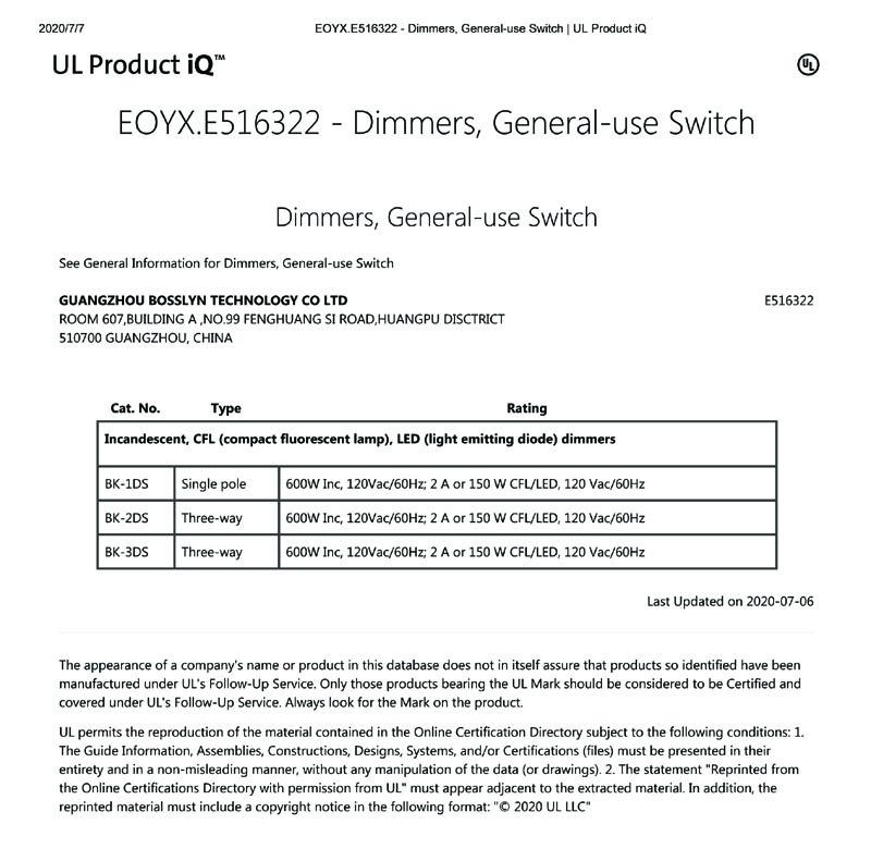 UL - Guangzhou Bosslyn Electric Co., Ltd.