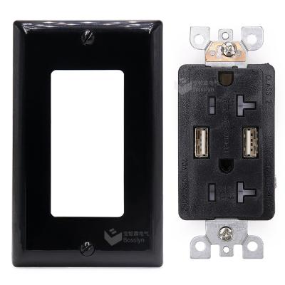 China Home Application Dual 4.0 A USB Ports 20 Amp 125V High Speed ​​Tamper Receptacle Heavy Duty Black Duplex Receptacle Socket With Wall Plate for sale