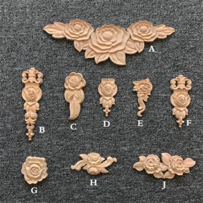 China Contemporary Wooden Carved Onlay Applique Craft Furniture Home Decoration Unpainted Rosettes for sale