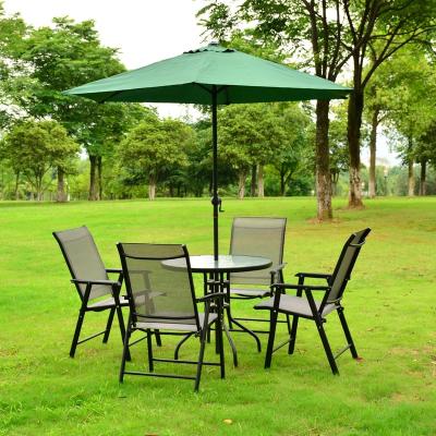 China Portable High Quality Outdoor Folding Table and Chair Set Garden Furniture Round Table Chair with Patio Umbrella for sale