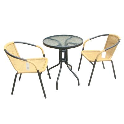 China Portable Cheap Rattan 3pcs Rattan Furniture Set Single Chair And Round Glass Table On Sale for sale