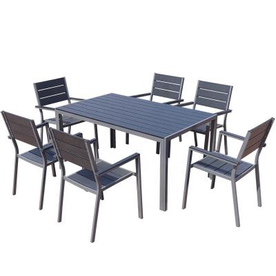 China UV Resistant And Waterproof Outdoor Use Furniture Aluminum Plastic Wood Specific Patio Table And Chairs Rectangular Table 6 Seats Dining Sets Leisure for sale