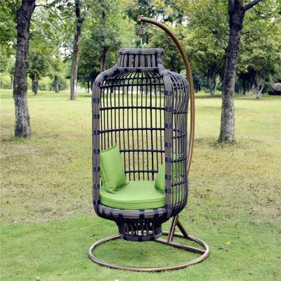 China Durable Nice Design Birdcage Shape Garden Stable Metal Frame Rattan Hanging Swing Chairs for sale