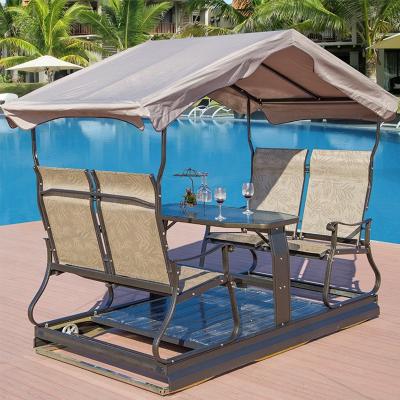 China Modern Metal Patio Swing Chair High Quality Garden 4 Seater Rocking Chair Roof Outdoor Wrought Iron Patio Swings for sale