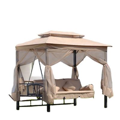 China Modern High Quality Outdoor Metal Patio Wrought Iron Patio Swings Bed Large Gazebo For 3-5 Person for sale