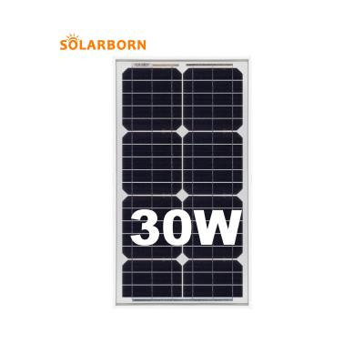 China Solarborn 30W solar power system mini solar cells solar panel china portable mono power paneles solares price kits for sale