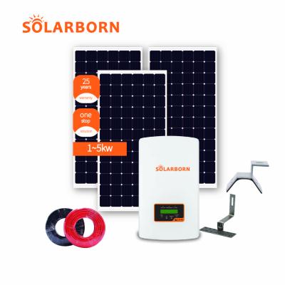 China Solarborn 5KW 3KW Home Complete System Solar Power Home Off Grid Solar Panel Hybrid Power System 1KW 2KW 4KW for sale