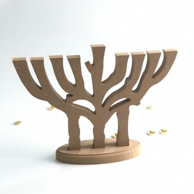 China Eco-Friendly Recycle Handmade Hanukkah Wooden Judaism Menorah Children's Crafts DIY Decoration Wooden Hanukkah Candlestick for sale